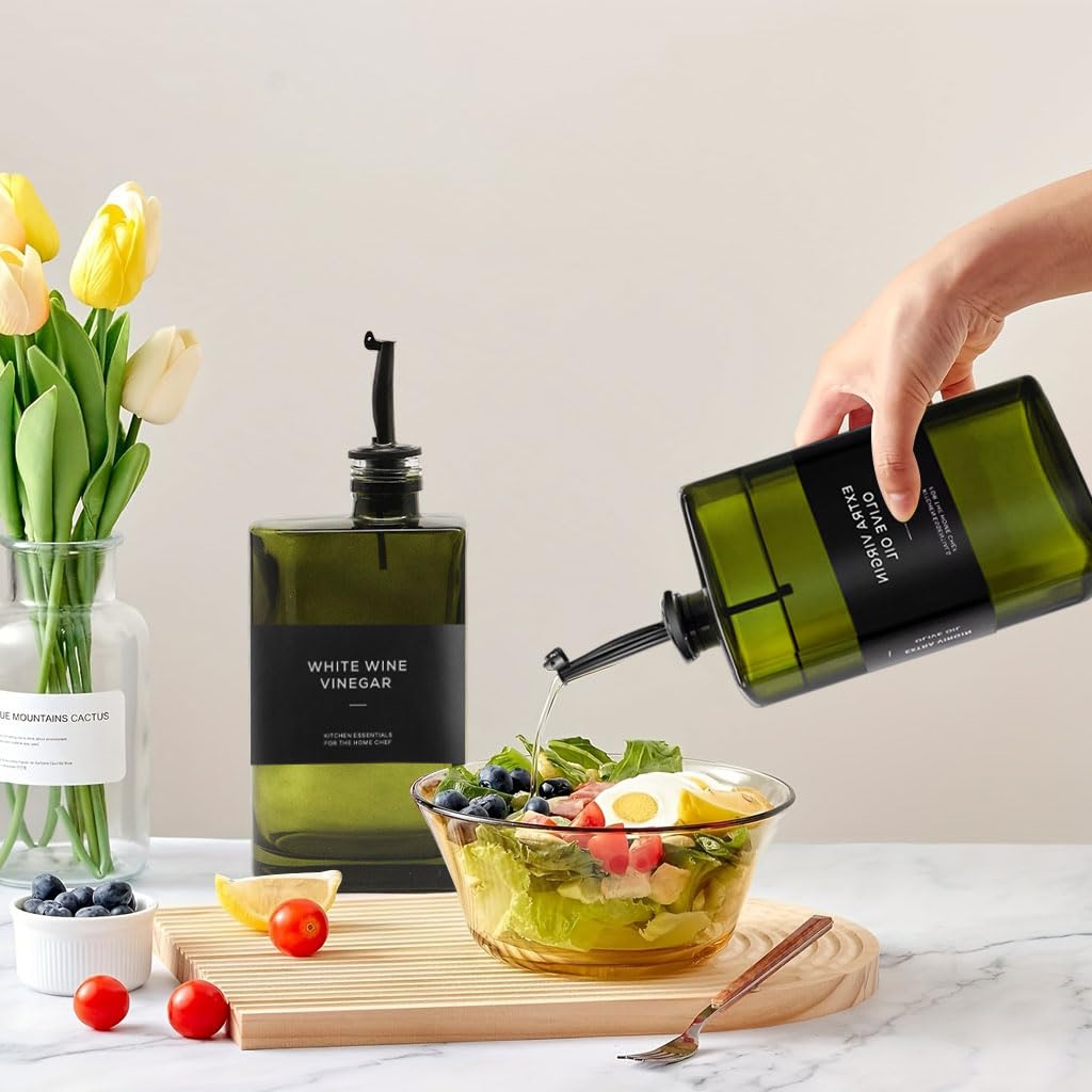 Supvox Oil Dispenser Bottles for Kitchen with Long Pour Nozzles and Dark Glass 500ml | 2 Pack