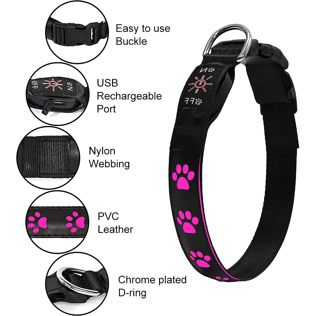 Qpets Dog Collar for Large Dogs with 7‑Color LED Light Modes & USB Rechargeable 61 cm | Adjustable PVC Leather Design for Night Visibility