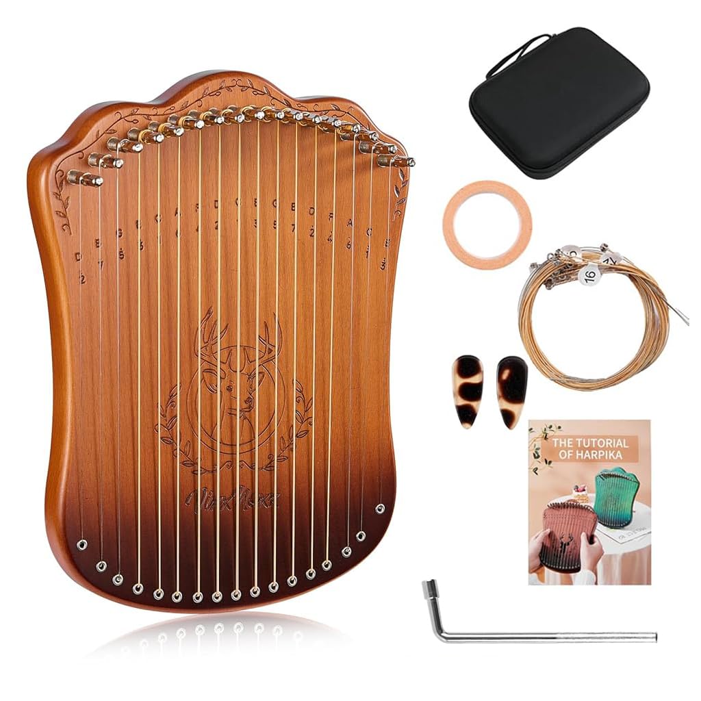 PATPAT® Lyre Harp 17-String Lyra Harp Kit, Mahogany Stringed Musical Instruments with Extra 17 Strings, Tuning Wrench, Finger Picks & EVA Gig Bag Starter Music Instrument for Adults Kids