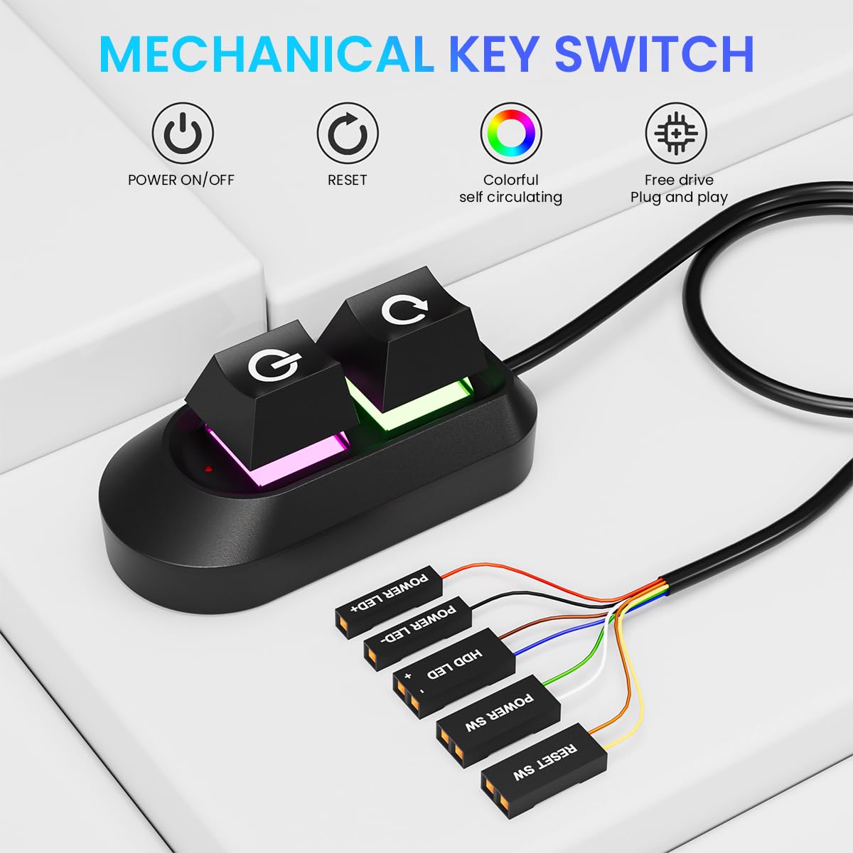 Verilux Desktop Computer Power Switch with LED Lights for Easy Setup and Quick Access | 2 in 1 Power and Restart Button
