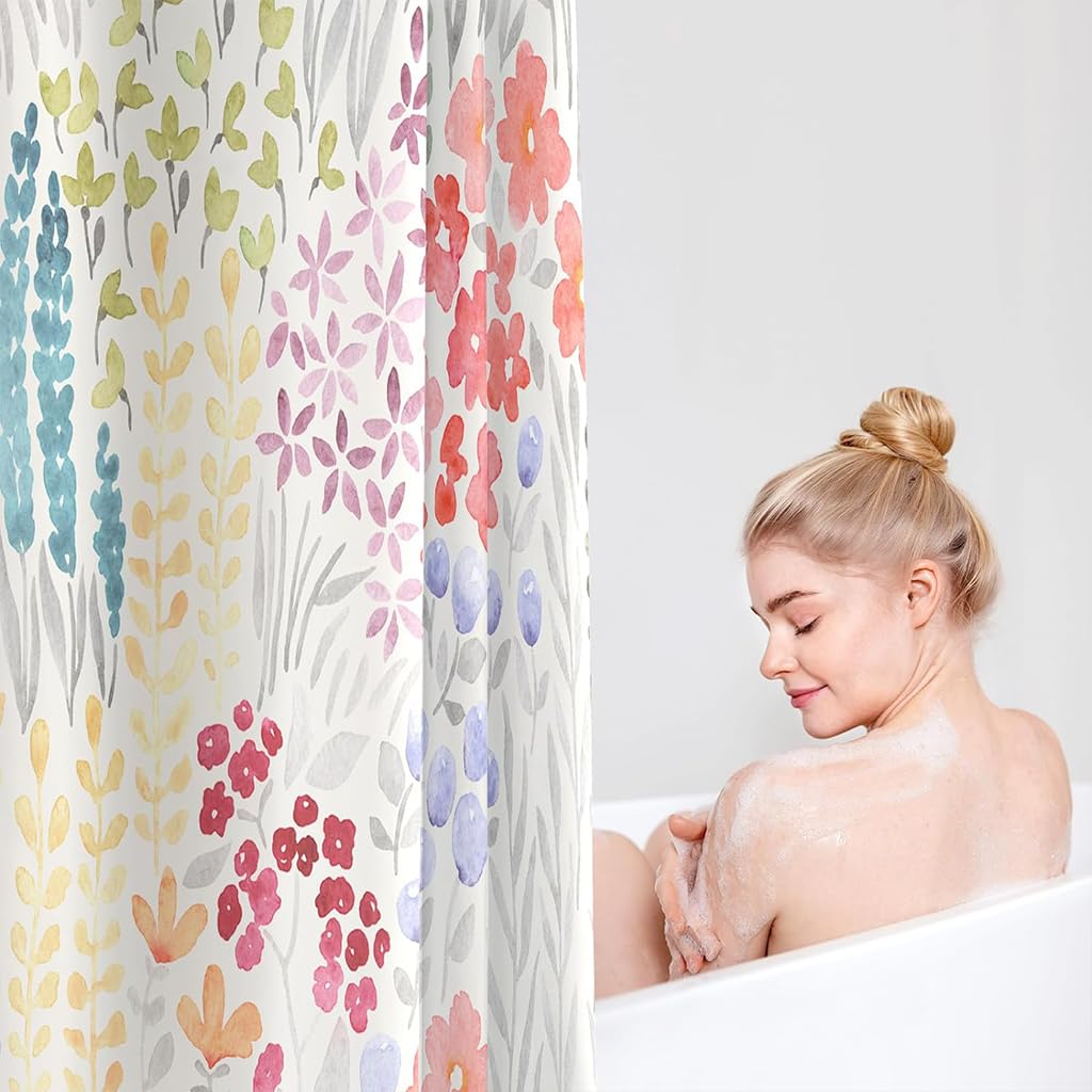 HASTHIP Shower Curtain for Bathroom 72x72 with 12 Hooks and Metal Eyelets | Colorful Floral Polyester Decor