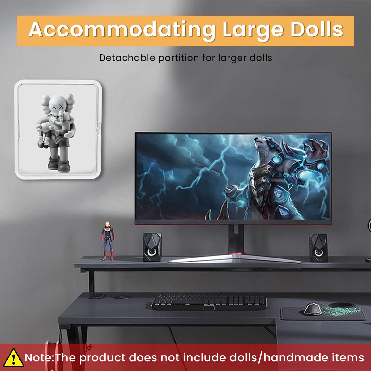 HASTHIP Clear Display Case for Figures with 30x30 cm Three Tier Rack and Acrylic Door | Wall Mounted Dustproof Storage Box