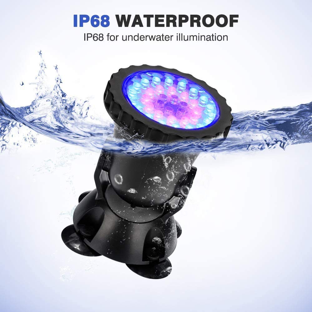 Verilux® Garden Fountain Pool Pond 36 LED Underwater Spot Light Submersible Lighting Aquarium Fish Tank with EU Plug - (RGB, 100 * 70 * 28mm), Plastic