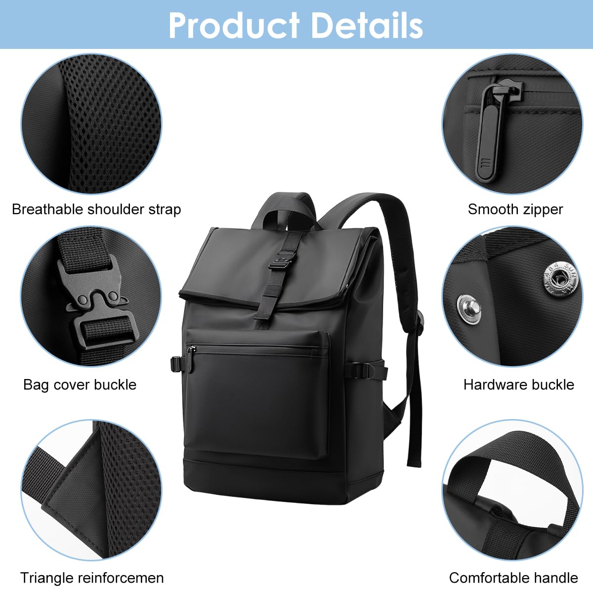 GUSTAVE Laptop Backpack for Business and Travel with Quick Release Buckle | Waterproof Nylon 28x14x44cm Black