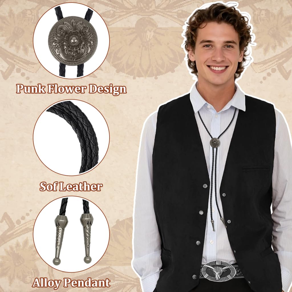 GUSTAVE Necklace for Men featuring Embossed Flower Pendant with Leather Rope Chain | Unisex Punk Accessory for Party and Concert Wear