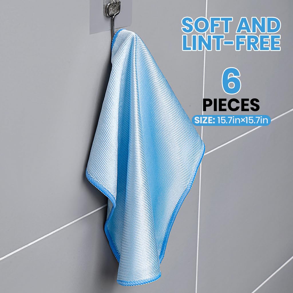 HASTHIP Microfiber Cleaning Cloths for Kitchen and Bathroom with Ultra Fine Fibers 6 Pcs 40x40cm Blue