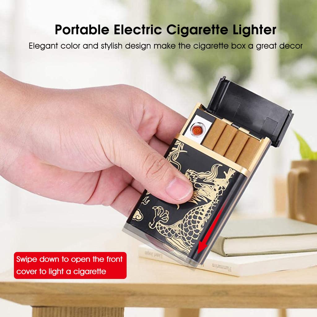 ZIBUYU Cigarette Case with Lighter for Smoking featuring USB Flameless Tungsten Design | Black 8 Cigarettes Box