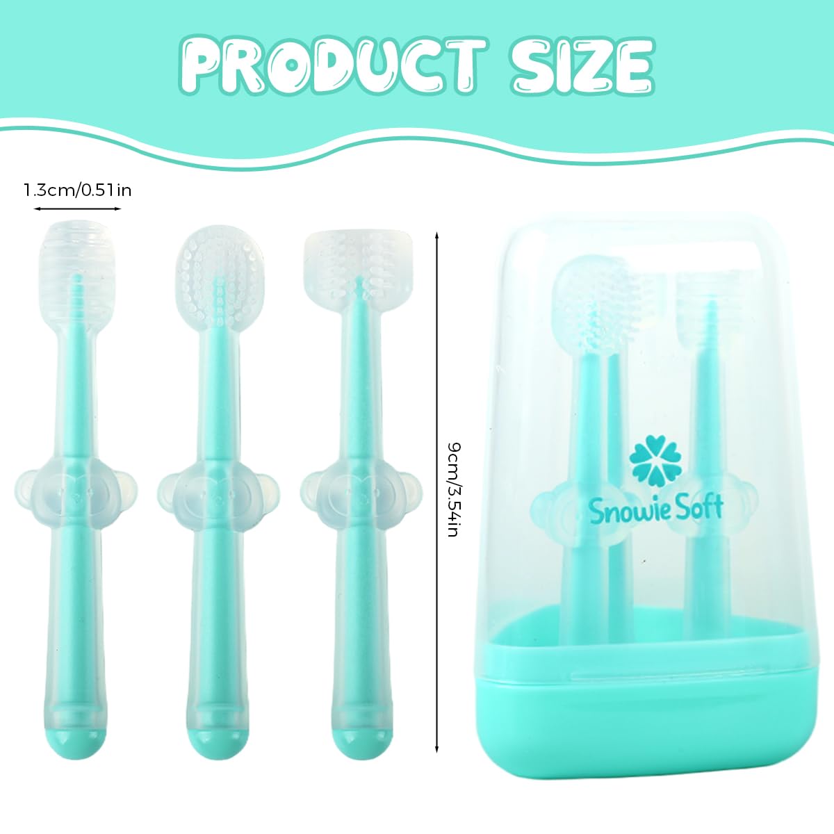 SNOWIE SOFT Silicone Baby Toothbrush Set for 0–18 Months with 3 Brushes and Travel Case