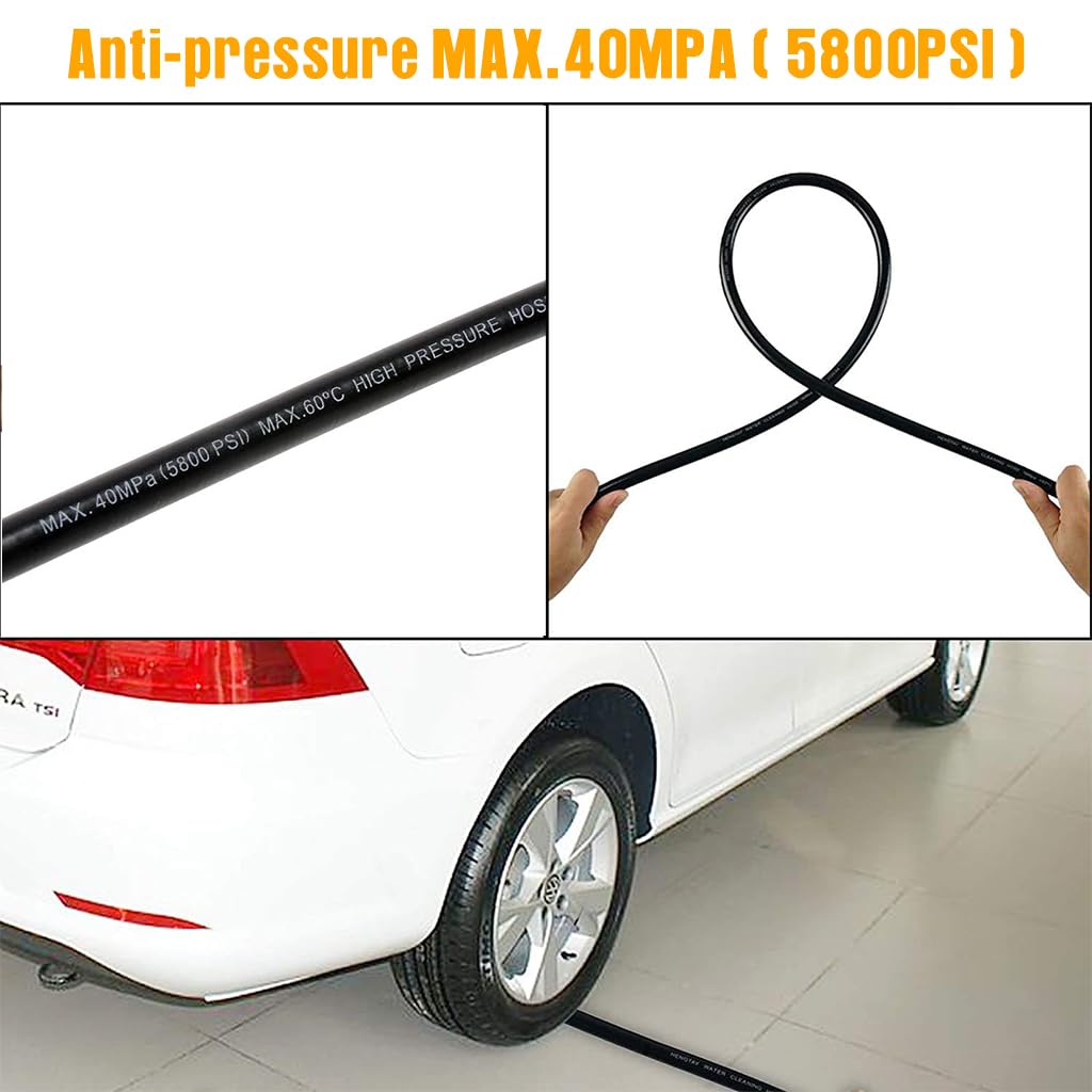 HASTHIP Pressure Washer Hose 6m 5800 PSI for Car Cleaning with PVC Construction | 3PCS