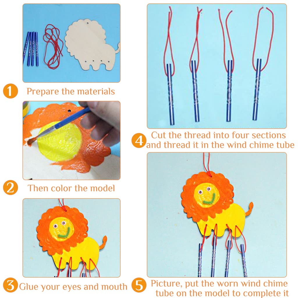 SNOWIE SOFT Garden Wind Chime Kit for Kids with 4 Pcs Wood Chimes and 50 Eye Stickers | DIY Painting Craft Gift