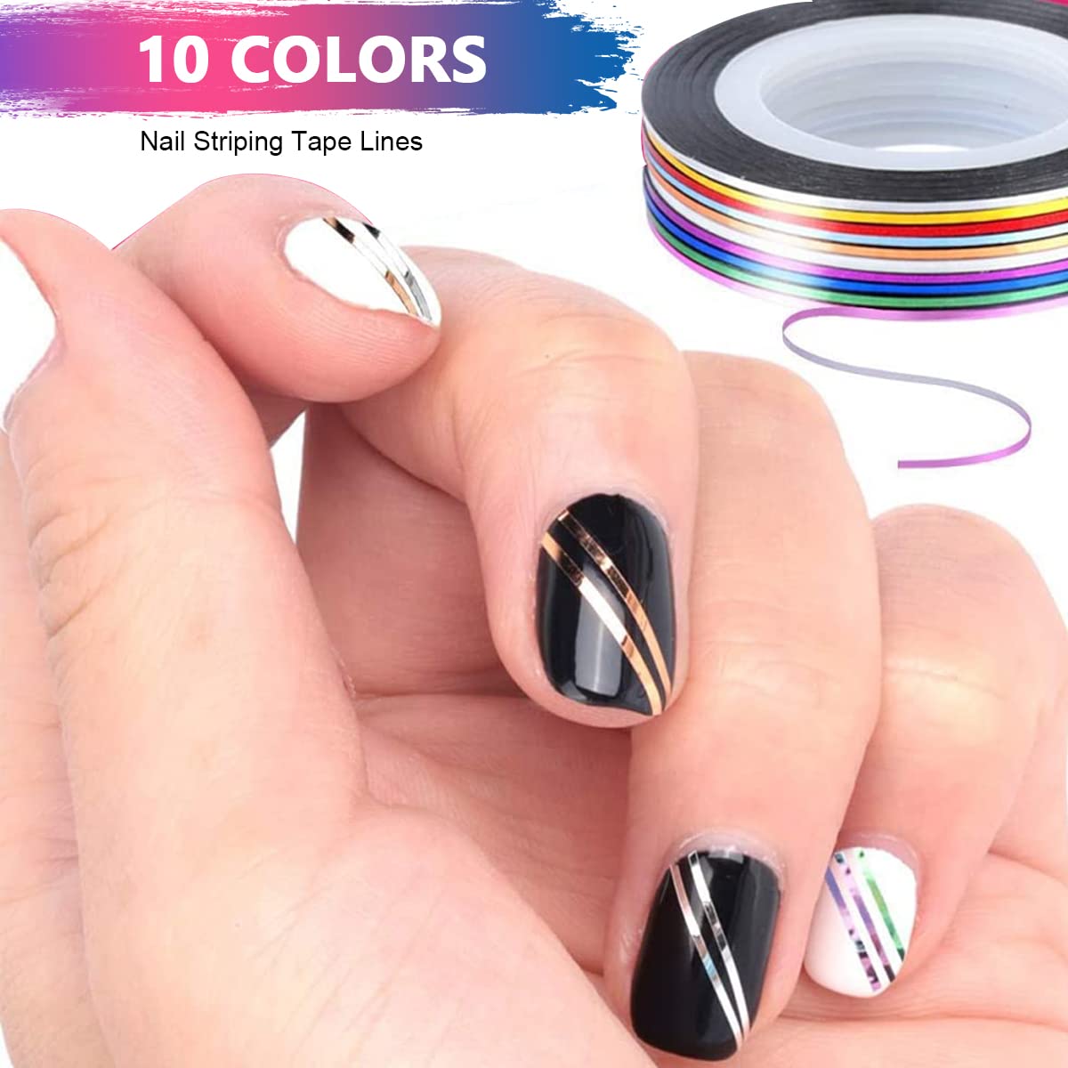 MAYCREATE Nail Art Kit for Girls with 15 Brushes 5 Rhinestone Pens and 10 Striping Tapes | 3D Stickers and Glitter Decorations for DIY Nails