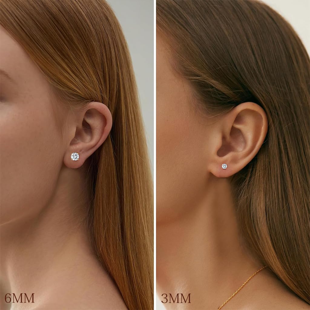 SANNIDHI Earrings for Women with 5 Pairs 3–8mm Cubic Zirconia Studs in Golden Stainless Steel