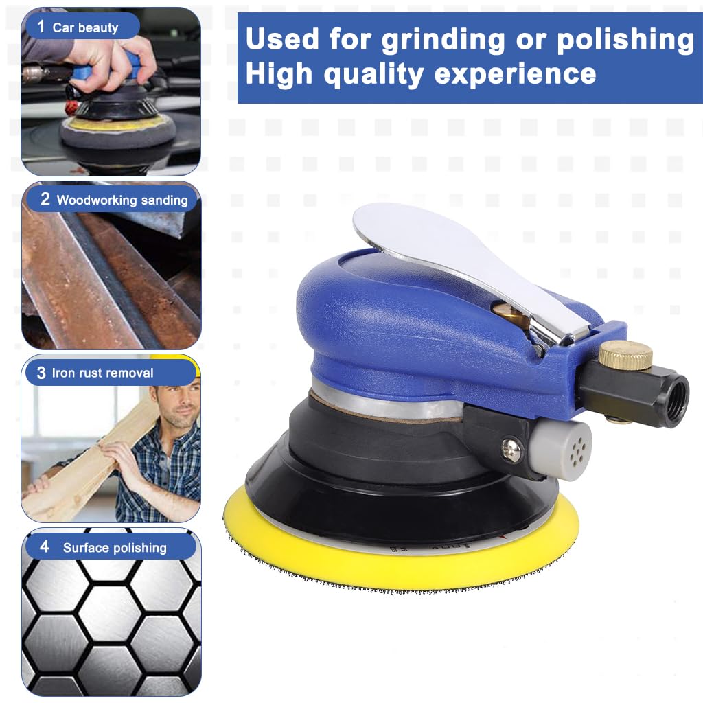 STHIRA Pneumatic Sander for Woodworking and Automotive Use featuring 5 Inch Orbital Action | Ergonomic Grip