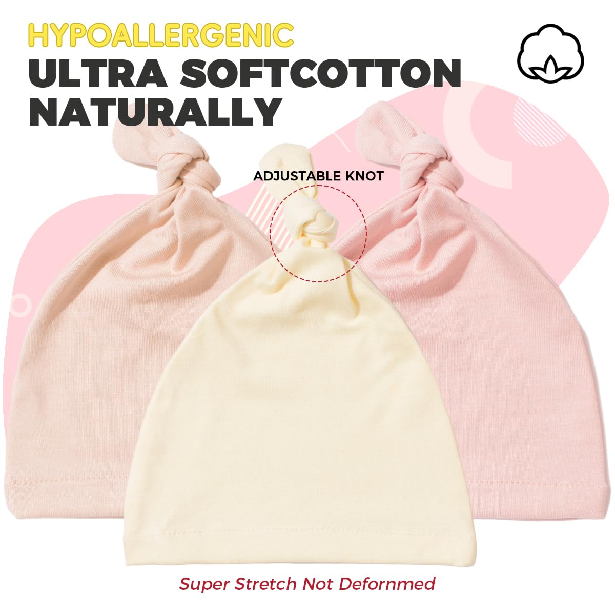 SNOWIE SOFT Baby Beanies for 0–6 Months with Stretchable Fit and Soft Cotton Warmth | Ideal Newborn Winter Hats
