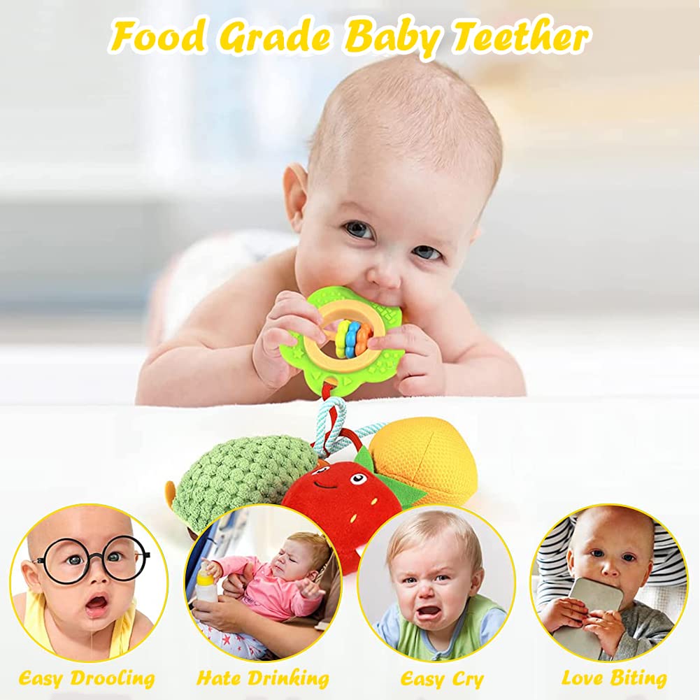 SNOWIE SOFT Baby Soft Hanging Rattle Toy for Car Seat and Stroller with Teethers | Multicolor Plush for Infants 3 to 12 Months