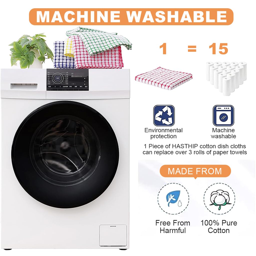 HASTHIP Kitchen Towels 6pcs Set for Daily Use featuring 28x40cm Cotton Checkered Design