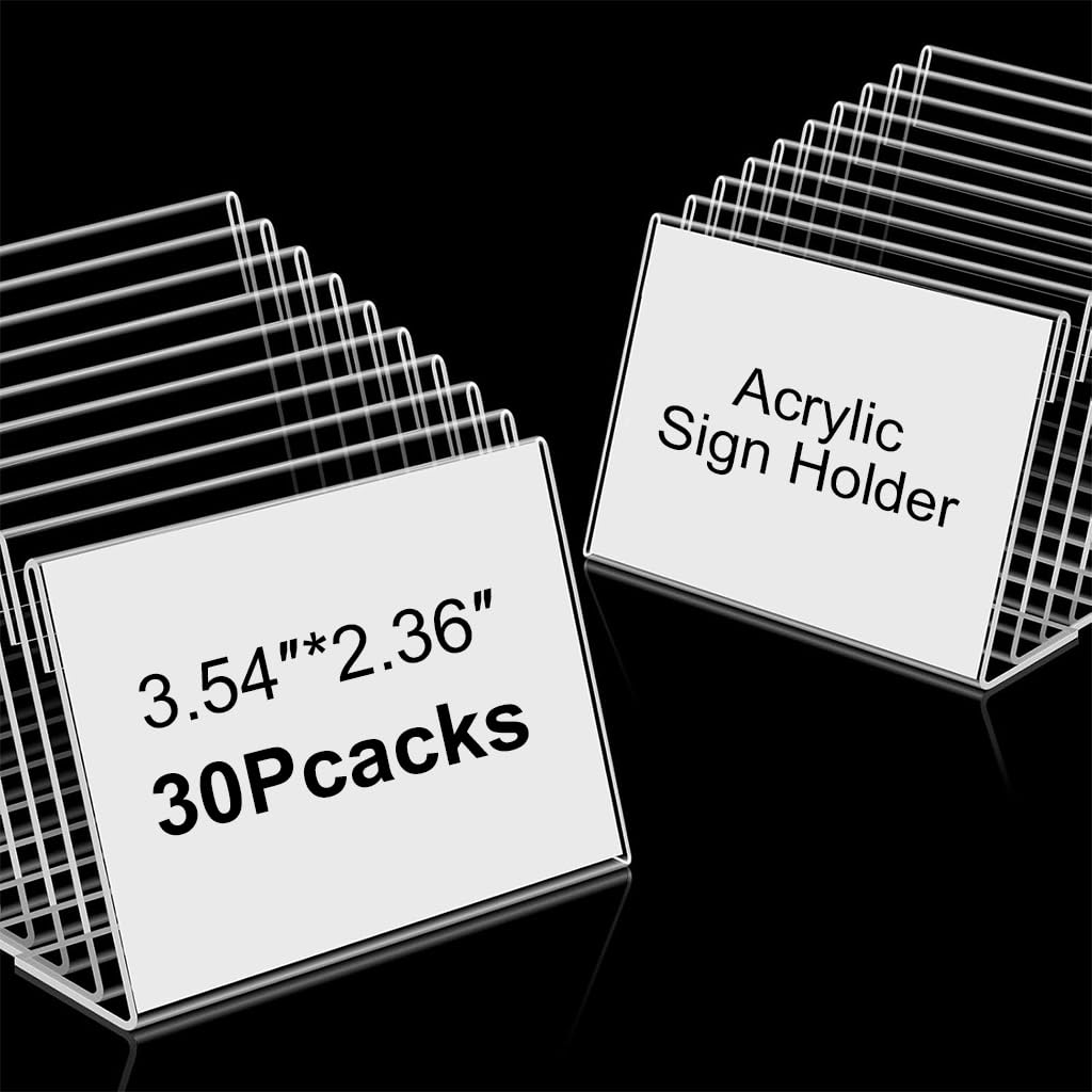 OFIFO Clear Acrylic Display Stand for Tables featuring L Shaped Design 30 Pack 9x6cm | Transparent Sign Holder for Price Tags and Menus