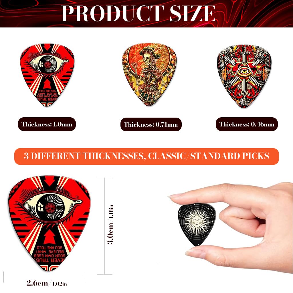 ZIBUYU Guitar Picks 12PCS for Electric Acoustic and Bass Guitars with 0.46mm 0.71mm 1mm Variety