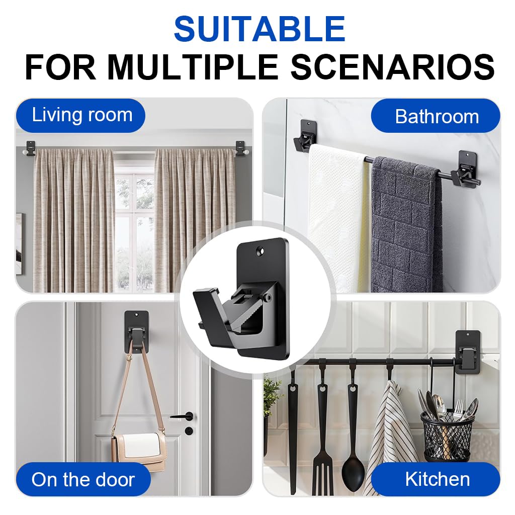 HASTHIP Curtain Rod Brackets for Wall Drapery | 4Pcs Metal Self Adhesive Holders