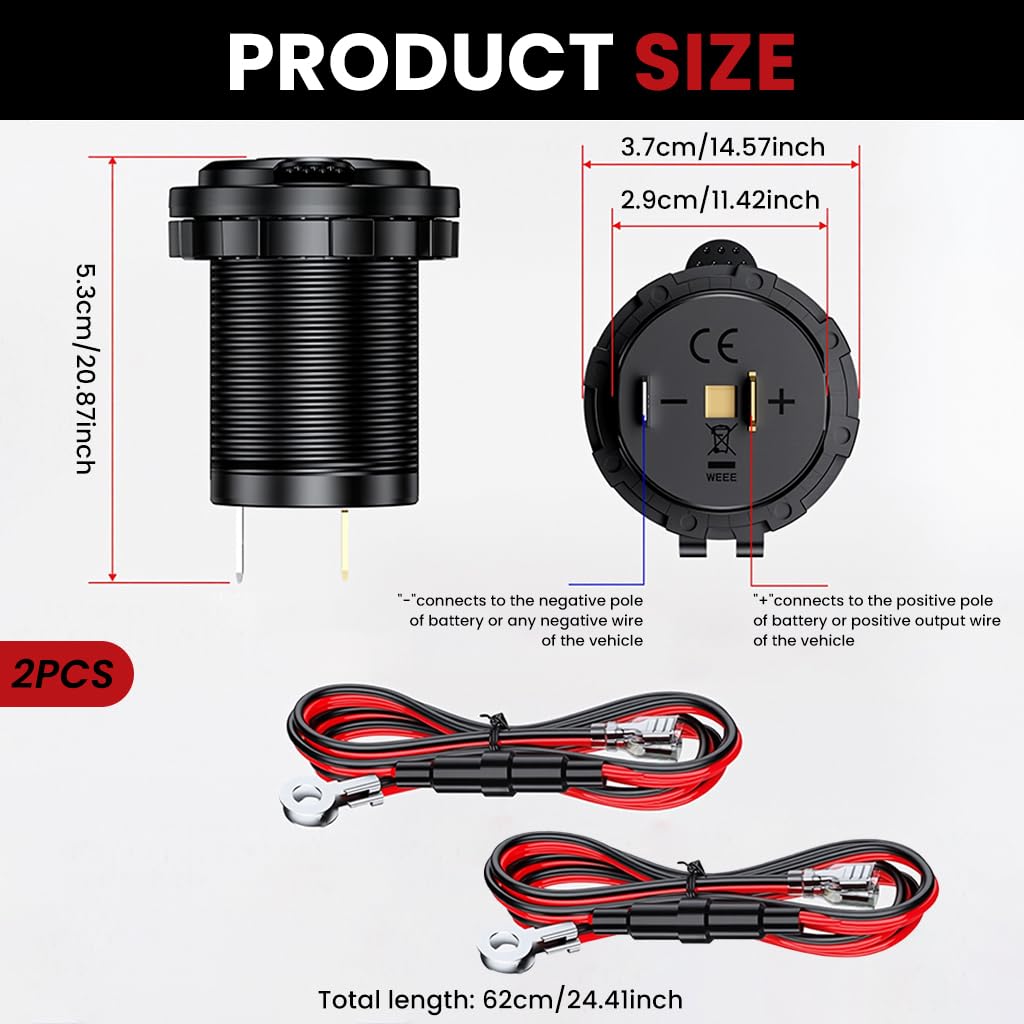 STHIRA Cigarette Lighter Socket USB Charger for Car RV Boat Motorcycle | 2Pack 12V Waterproof Adapter
