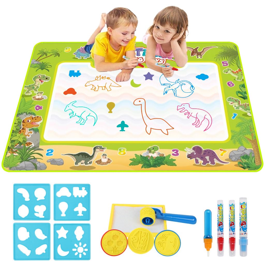 PATPAT Magic Water Doodle Mat for Kids with Water Pens and Stamps 100x80cm | Mess-Free Fun