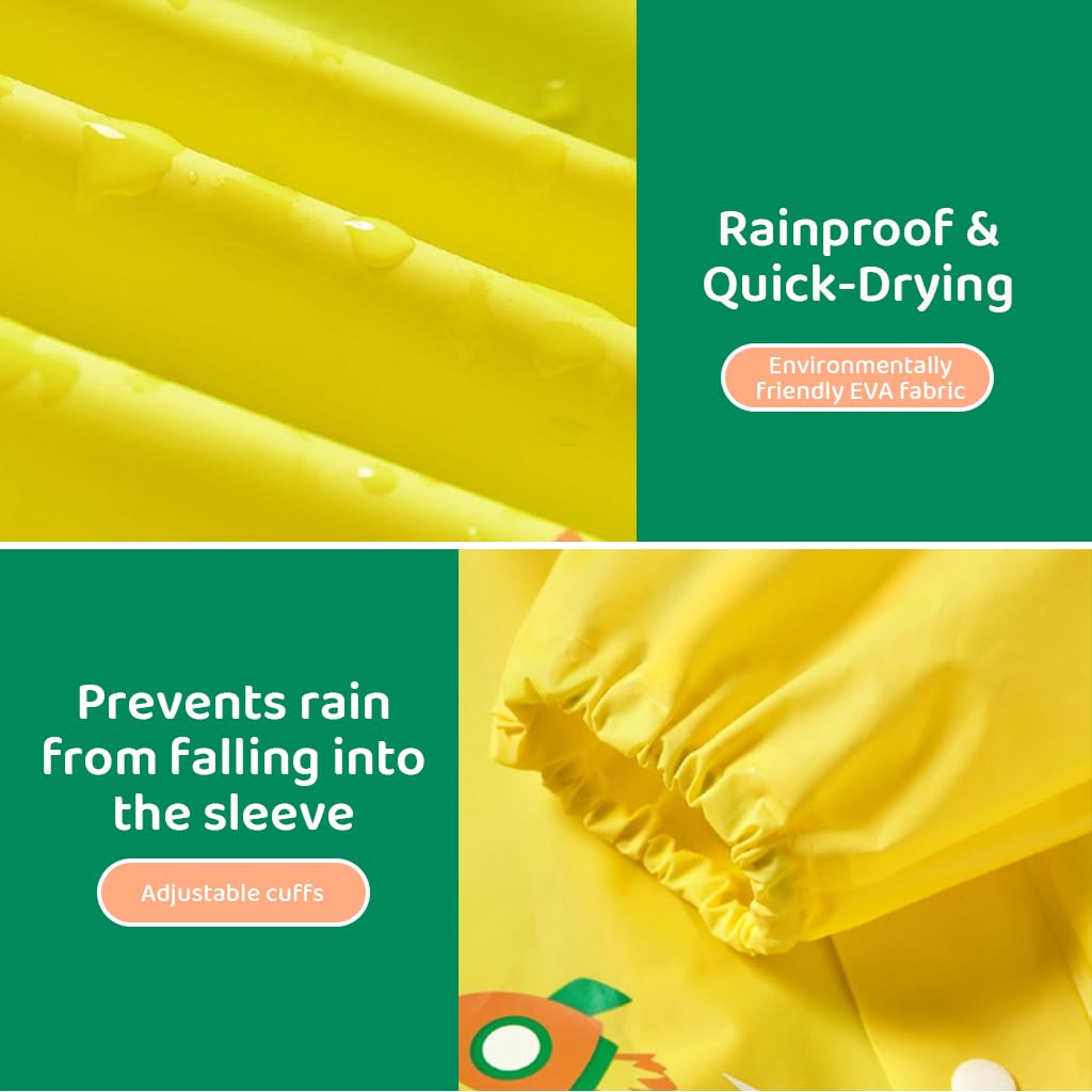 PATPAT Dinosaur Kids Rain Coat for Boys and Girls featuring Dual Waterproof Closure and EVA Material | Knee-Length 2 PCS with Storage Pouch