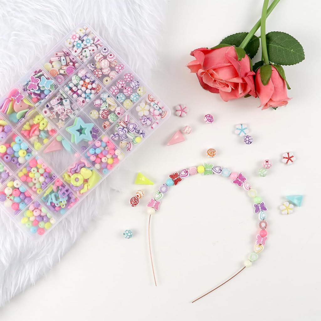 ZIBUYU DIY Beading Craft Kit 24-Grid Assorted Color Beads Charms Kit Friendship Bracelet Making Kit DIY Headband Craft Kit Necklace Making Beginners DIY Beading Jewelry Accessories Craft Kit
