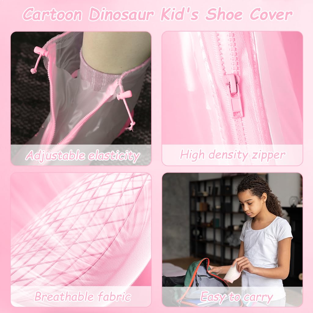 SNOWIE SOFT Children’s Waterproof PVC Shoe Covers for Rainy Days | Reusable Slip Resistant Boots for Boys and Girls Pink 2PCS