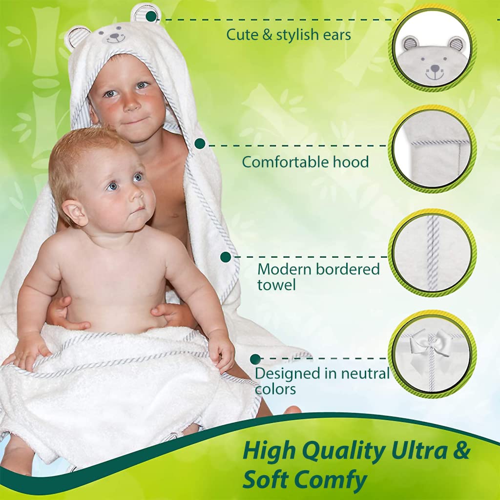 SNOWIE SOFT Baby Bath Towel for Newborns with 90×90 cm Hooded Bear Design | Bamboo Fiber Set