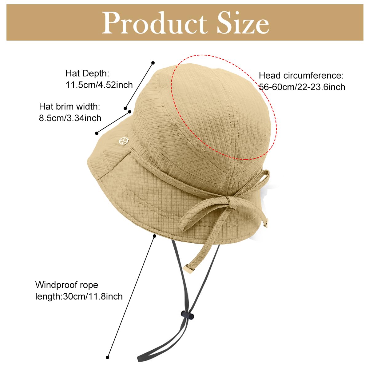 SANNIDHI Bucket Hat for Women featuring Wide Brim Sun Protection and Adjustable Tie‑Back | Khaki Summer Beach Hat with Chin Strap