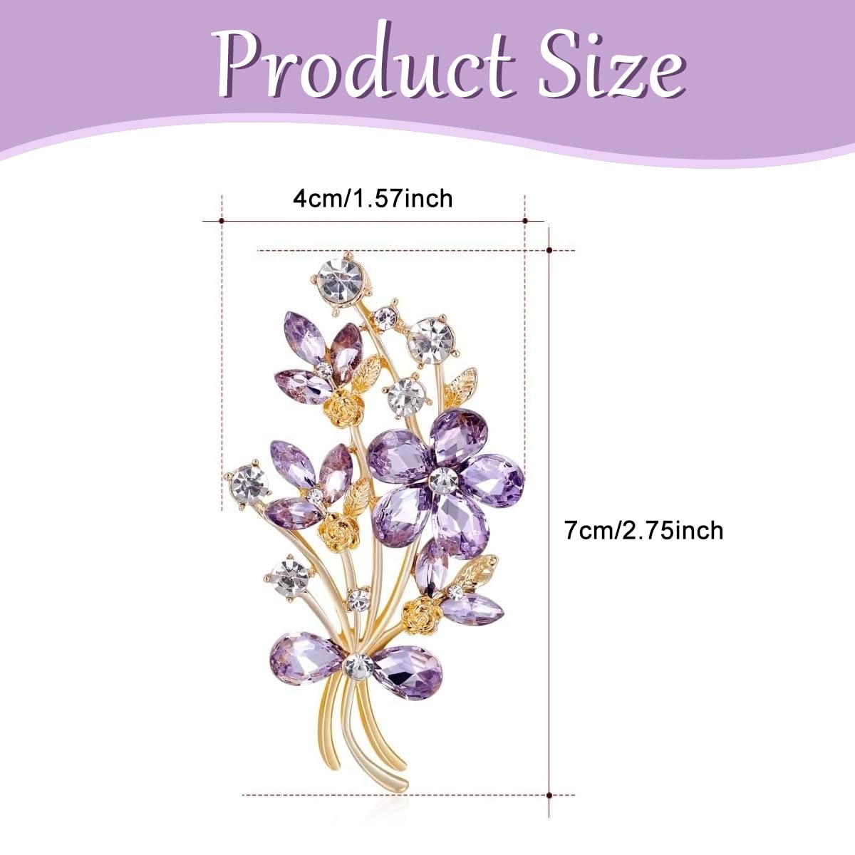 Venzina® Rhinestone Brooch for Women, Alloy Exquisite Purple Floral Brooch Wedding Brooch Stylish Women Brooch for Suits, Blouses, Dresses Gift Brooch for Women