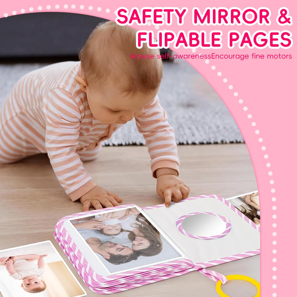 SNOWIE SOFT Baby Photo Album for 5/6 in Photos with 17 Pockets and Open Ring Design | Unicorn Memory Book for Sensory Learning