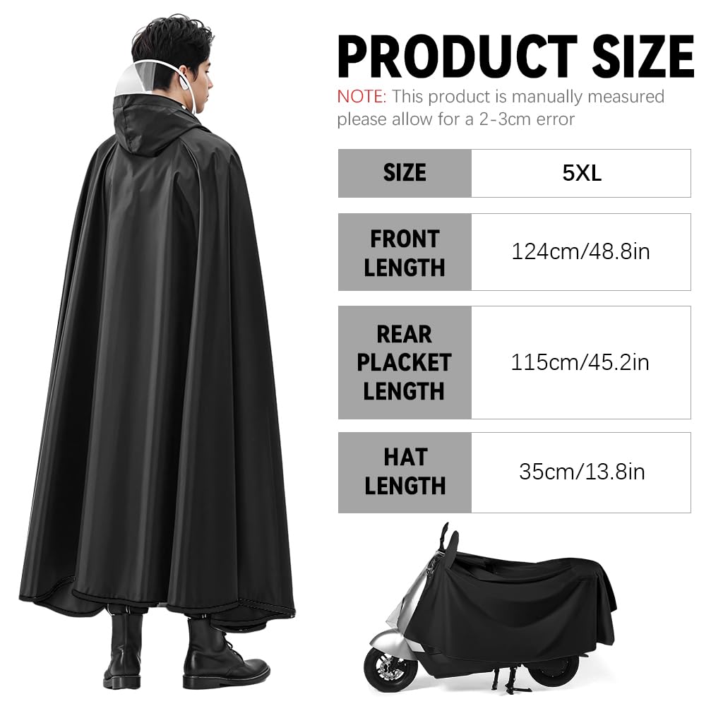 PALAY Oversized Rain Poncho for Riders with Clear Front Panel and Mirror Sleeves 124cm