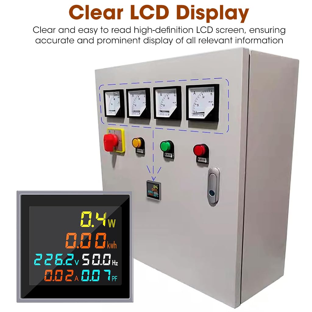 6 in 1 Digital Single Phase Power Meter with LCD Display and Current Transformer CT | 50 300V 0 100A 0 30000W Energy Monitor