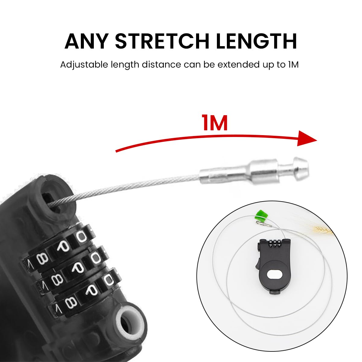 STHIRA® Digital Cable Lock Combination Cable Lock Password Lock 3-Digital Combination Cable Lock Retractable Steel Wire Password Lock for Bicycles, Luggage, Cabinet, Drawer