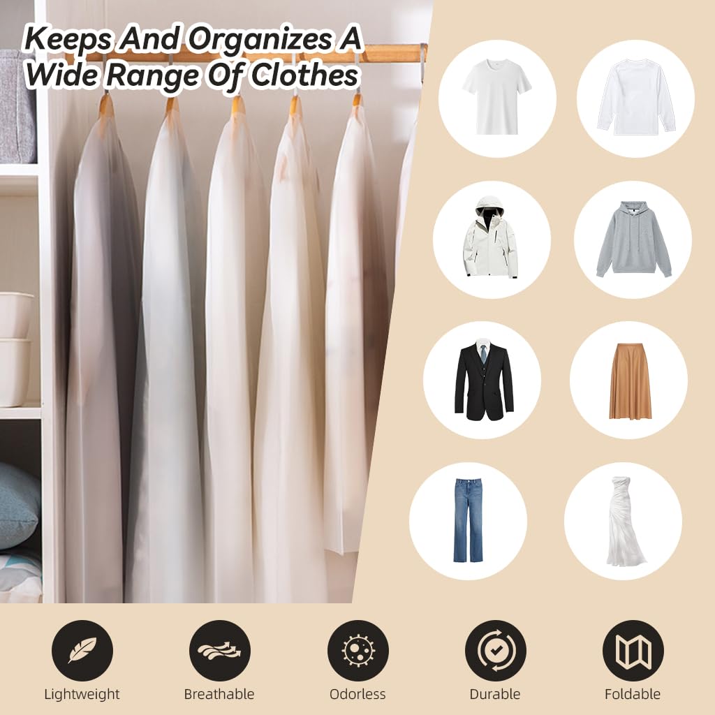 HASTHIP Garment Bags for Closet Storage with Full Zipper & Hanger Hole | 5 Pack 55 in Clear PEVA Clothes Covers
