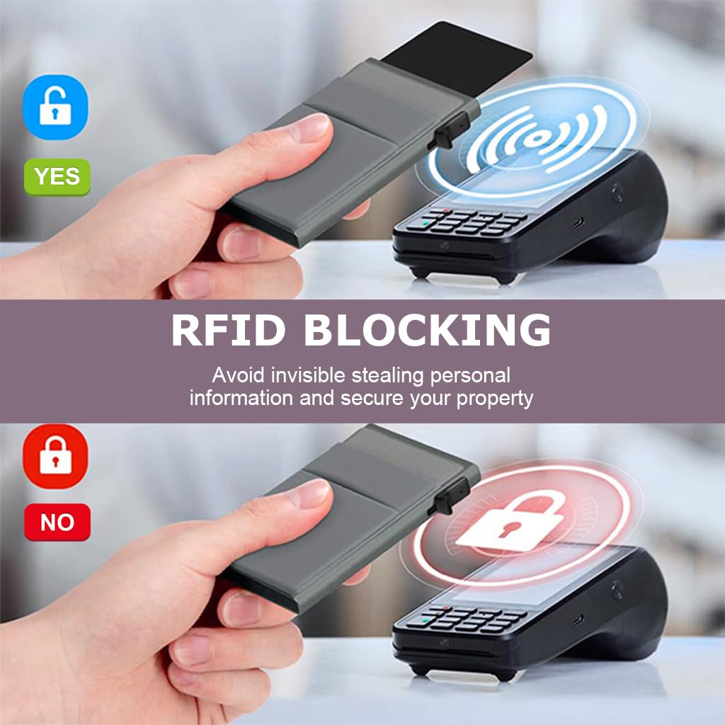 Venzina Pop Up Card Holder for Men with Push Up Slide Mechanism and RFID Blocking | 3.8x2.5 in Aluminum Slim Wallet