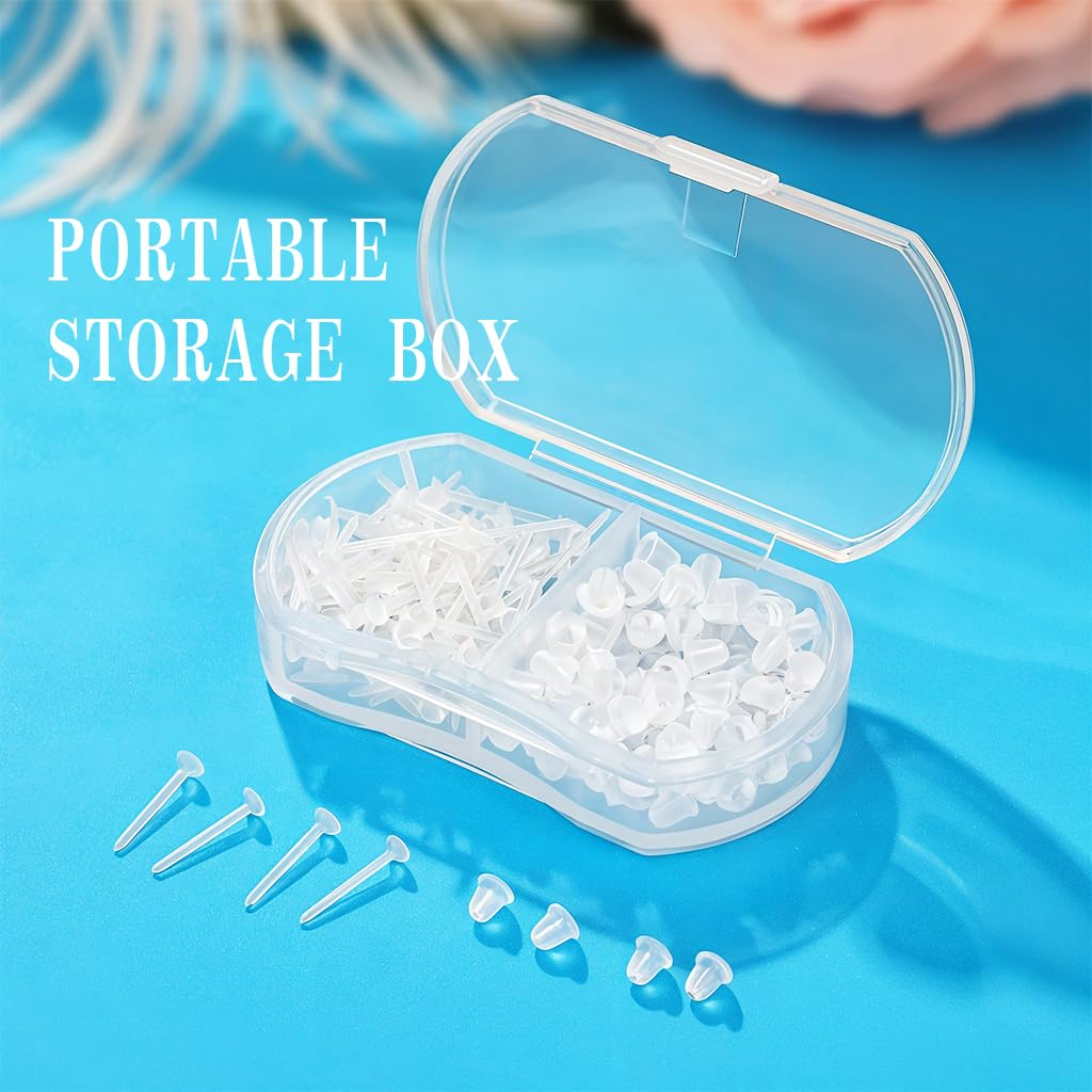 MAYCREATE Clear Earrings for Sports with Earbacks featuring Invisible Silicone Retainers 100Pcs Kit