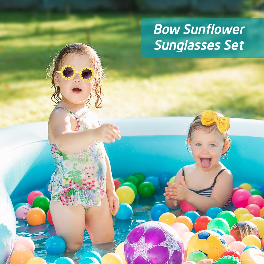 SNOWIE SOFT® Sunglasses for Kids Sunglass Bow Headband Set Toddler Sunflower Sunglasses Headband Gift Set Stretchy Bow Baby Hair Band Fashion Beach Sunglasses Shower Gift for Kids