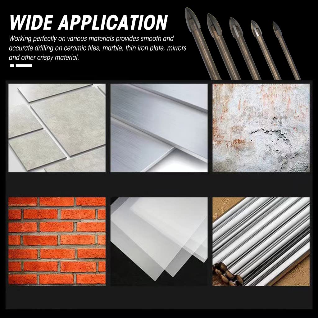 Serplex Glass Tile Concrete Drill Bit Set 5 pcs for Multi Material Use featuring Cross Tip Design