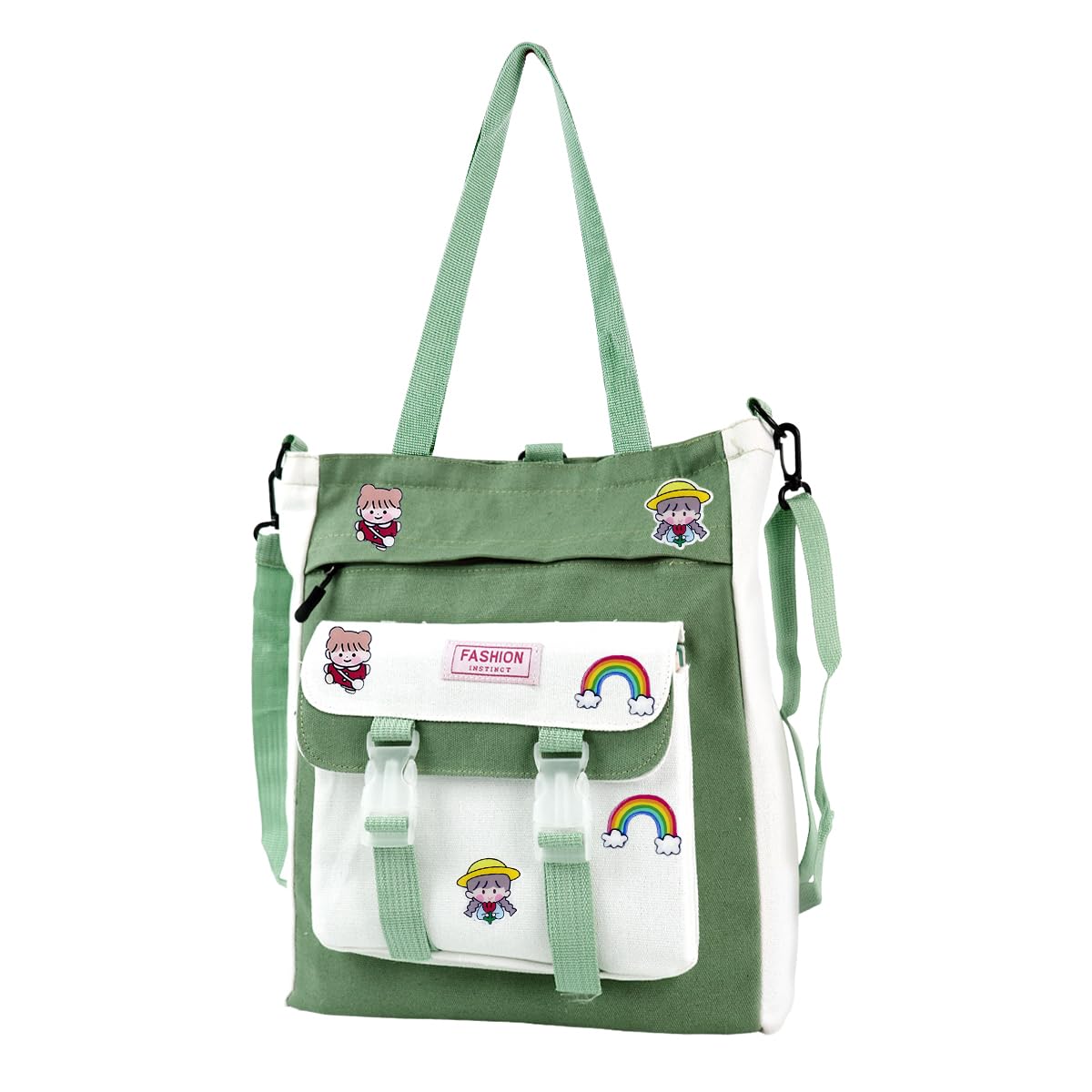 PALAY Tote Bag for College with Adjustable Backpack Straps and Easy Access Pouch 29x33cm