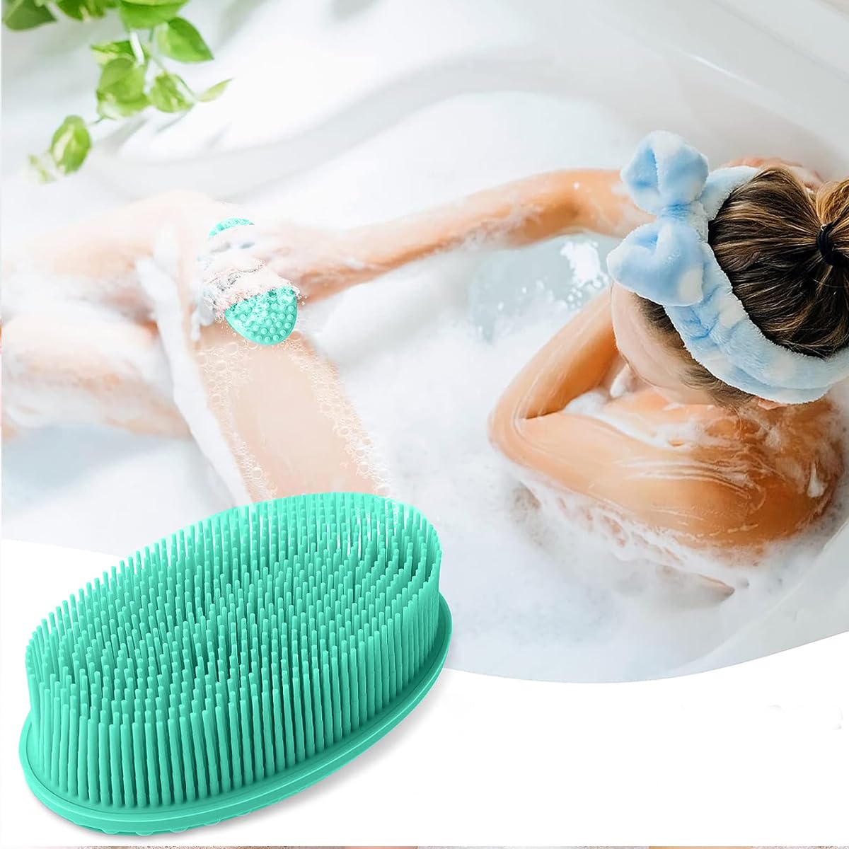 MAYCREATE Exfoliating Silicone Body Scrubber with Double Side Bristles for Gentle Skin Care | Green