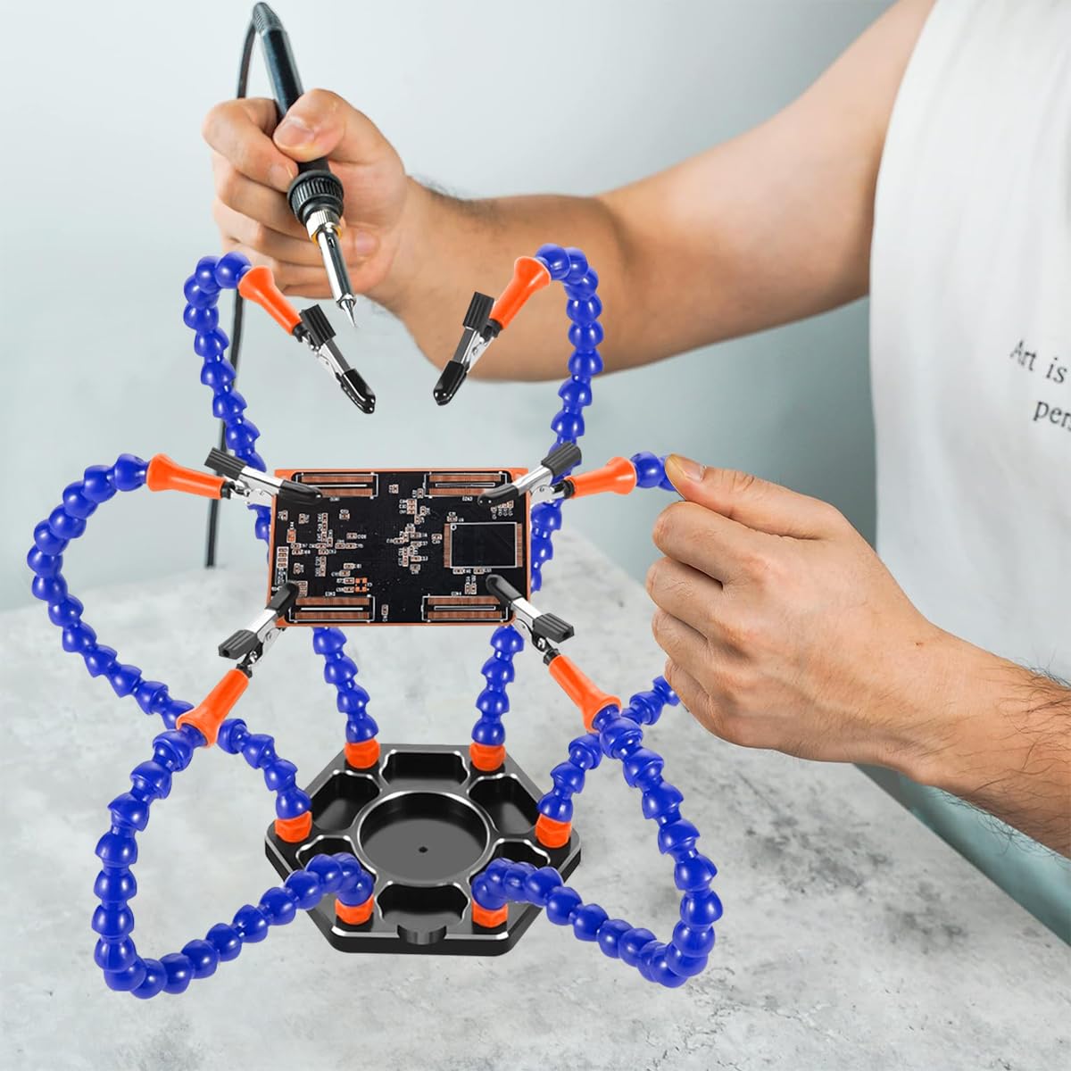 Serplex Soldering Station for Assembly and Repair with 6 Flexible Arms Metal Base | Helping Hands Tool for Crafts and Electronics