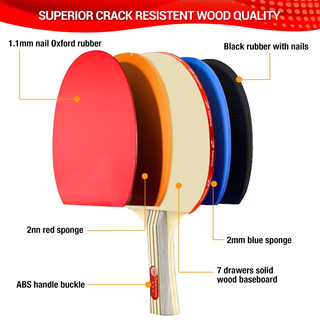 Proberos Table Tennis Racquet Set with 7 Layer Wooden Handle and 10 Percent Larger Blade | Includes 2 Paddles 3 Balls and Storage Bag