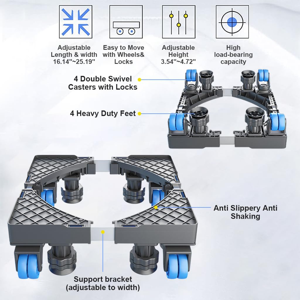 HASTHIP Stand for Washing Machine with 4 Swivel Wheels and Adjustable 16–25 in Base | Dual Support Tubes