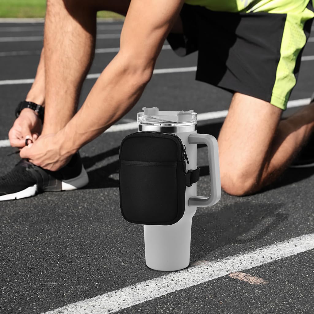 HASTHIP Water Bottle Pouch for Gym and Outdoor Use with Adjustable Strap and Zipper Pocket | Black