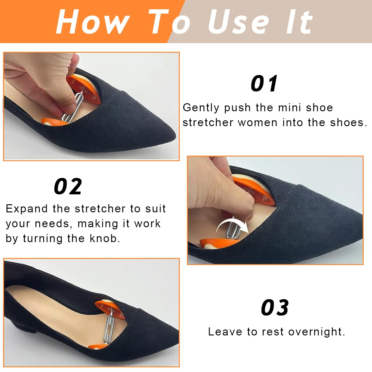 MAYCREATE Shoe Stretchers for Women featuring Dual Head Arch Braces and 7–11cm Width Adjustment | Orange
