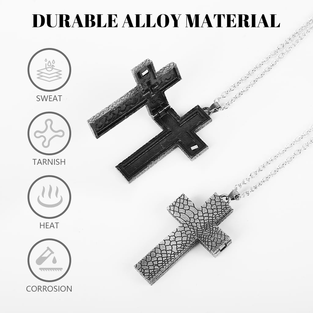 PROBEROS Cross Necklace with Secret Compartment Featuring 3D Carving Metal Design for Men