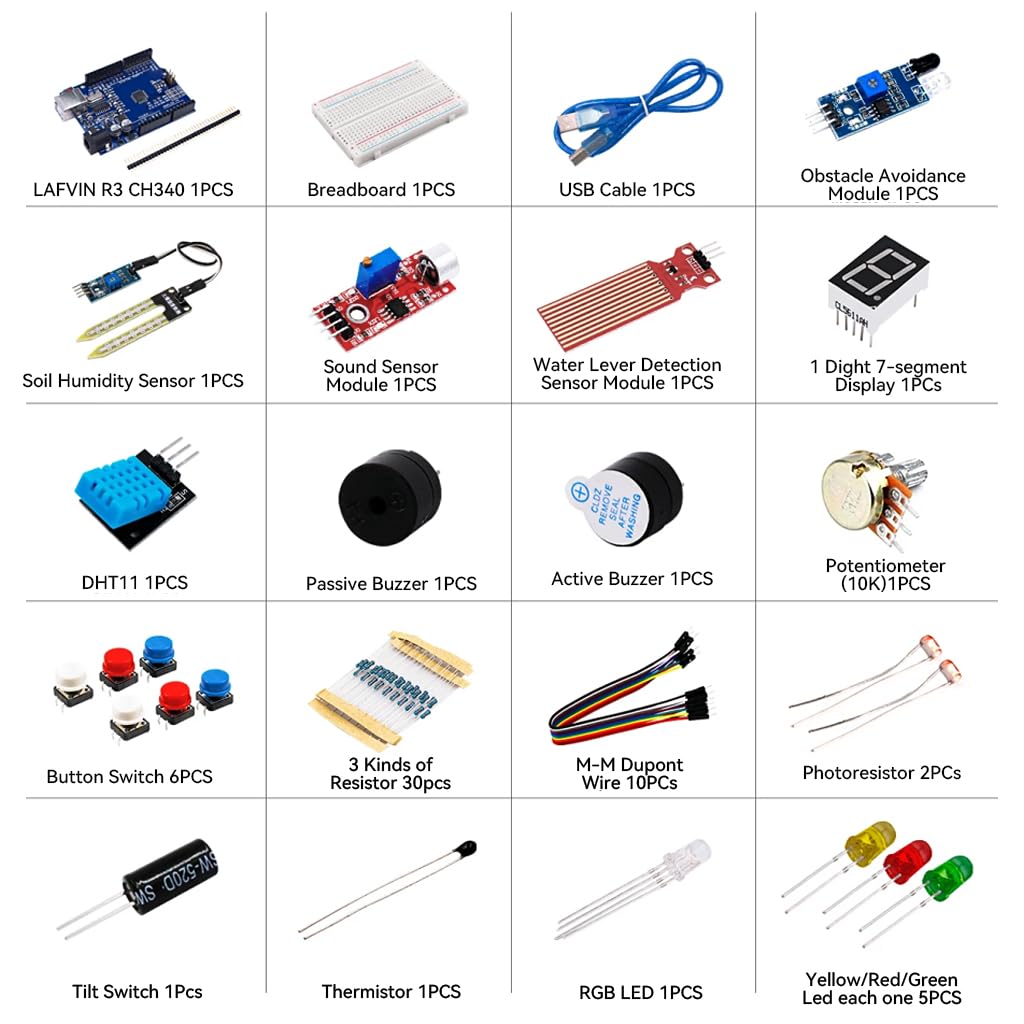 Serplex UNO Starter Kit for Learning and Prototyping with 400 Hole Breadboard & Sensors