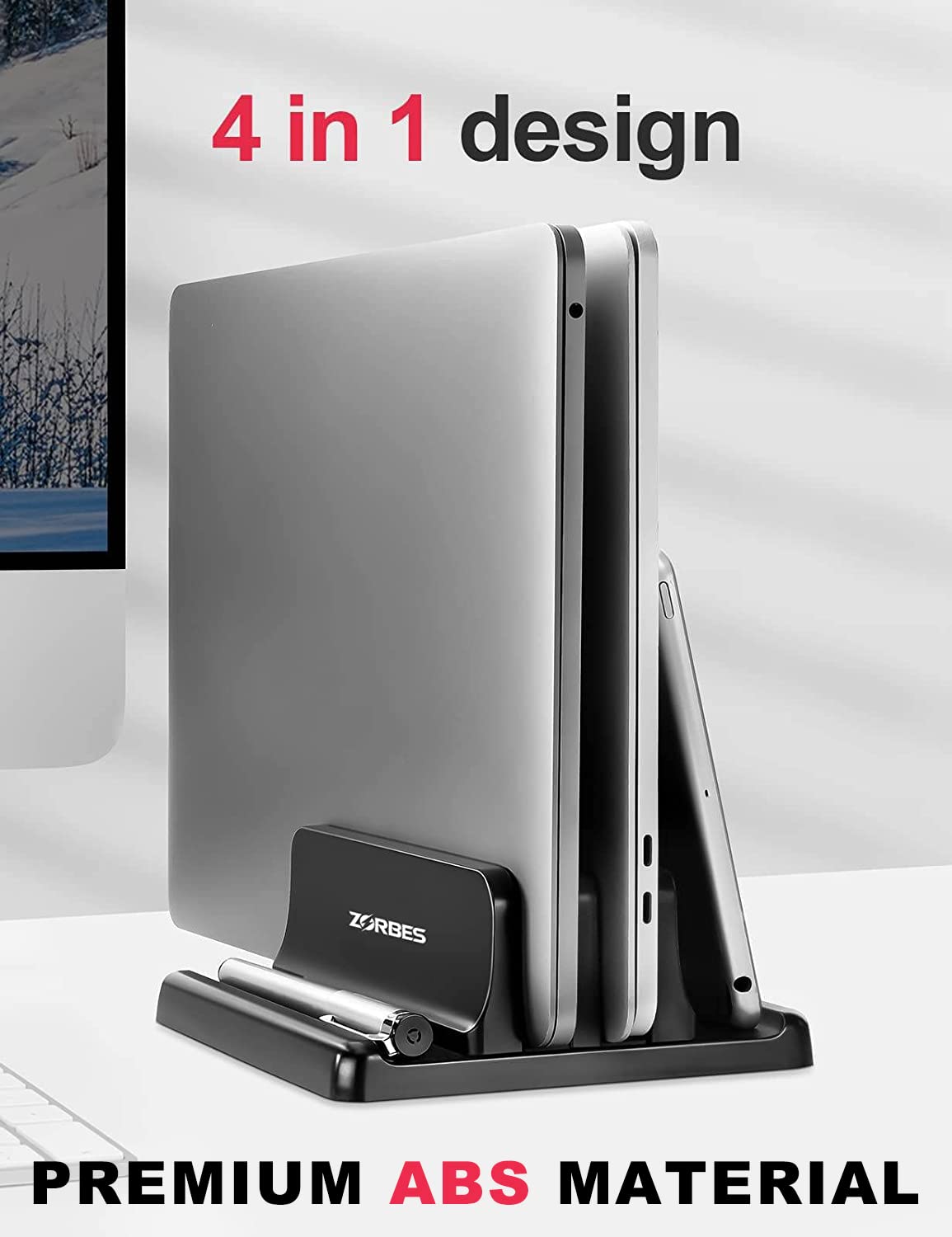 ZORBES Laptop Stand for 17.3in Devices with Dual Slot Organizer | Adjustable 1.4–4cm Width